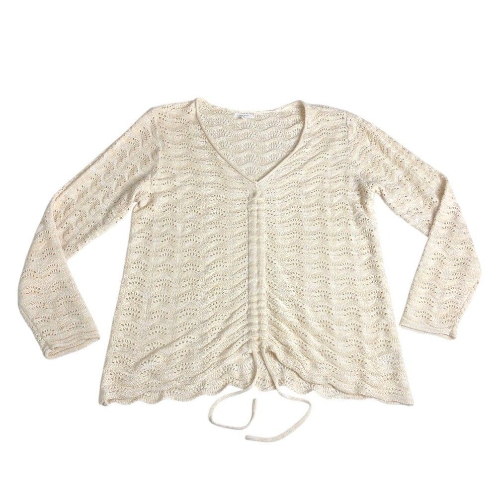 Maurices Sweater Womens 2XL Beige Ruched Open Knit Long Sleeve Boho Coastal Chic